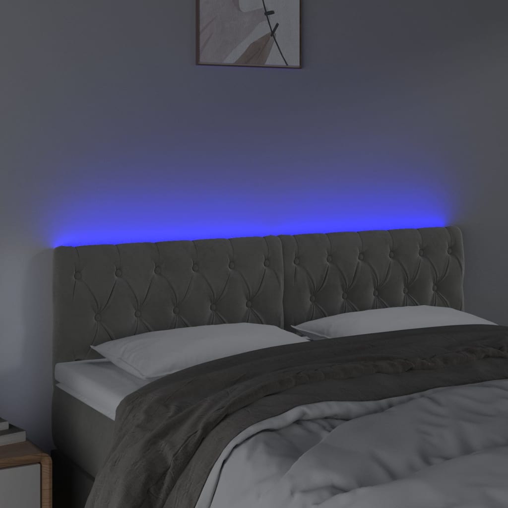 vidaXL Zagłówek do łóżka z LED, jasnoszary, 160x7x78/88 cm, aksamit