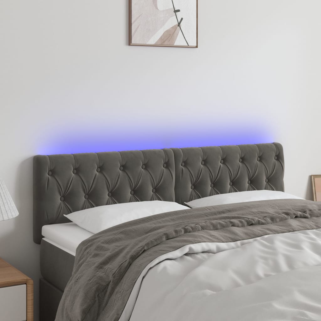 vidaXL Zagłówek do łóżka z LED, ciemnoszary, 160x7x78/88 cm, aksamit
