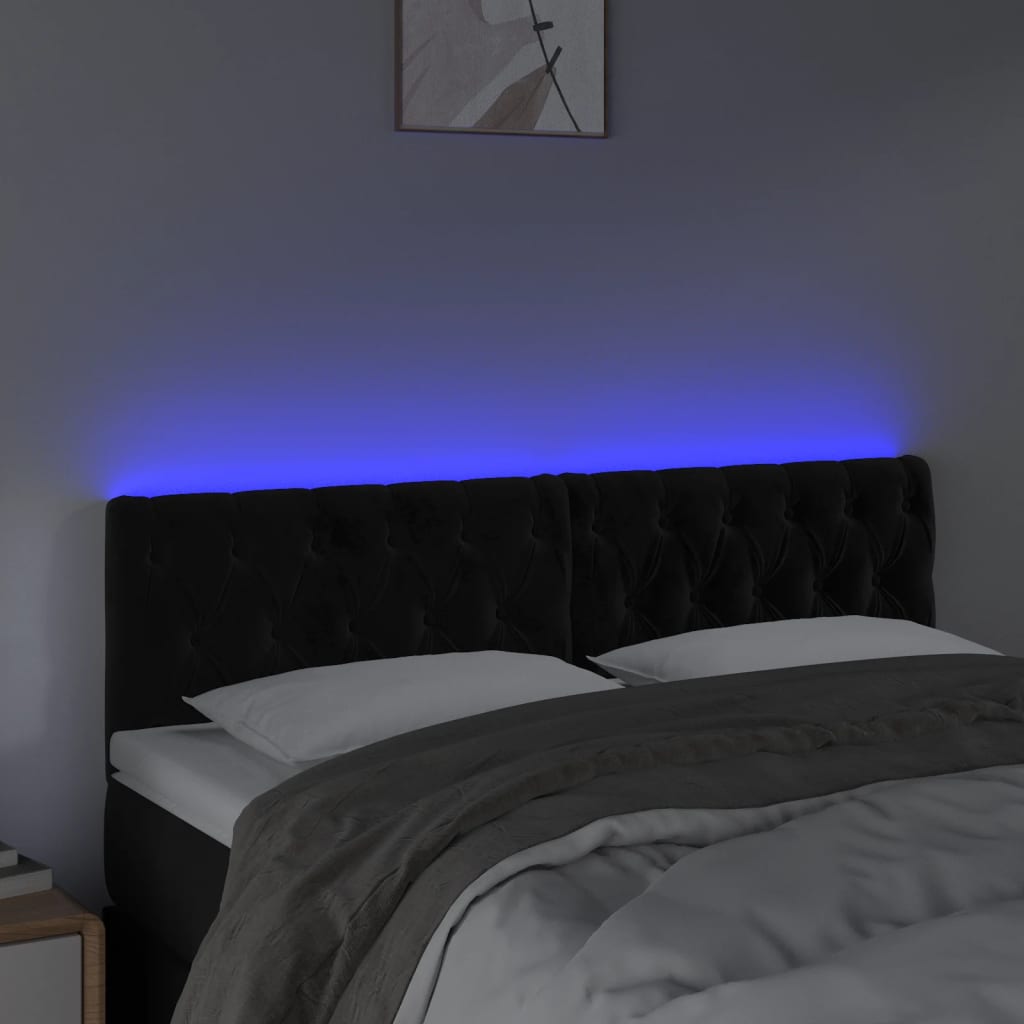 vidaXL Zagłówek do łóżka z LED, czarny, 160x7x78/88 cm, aksamit