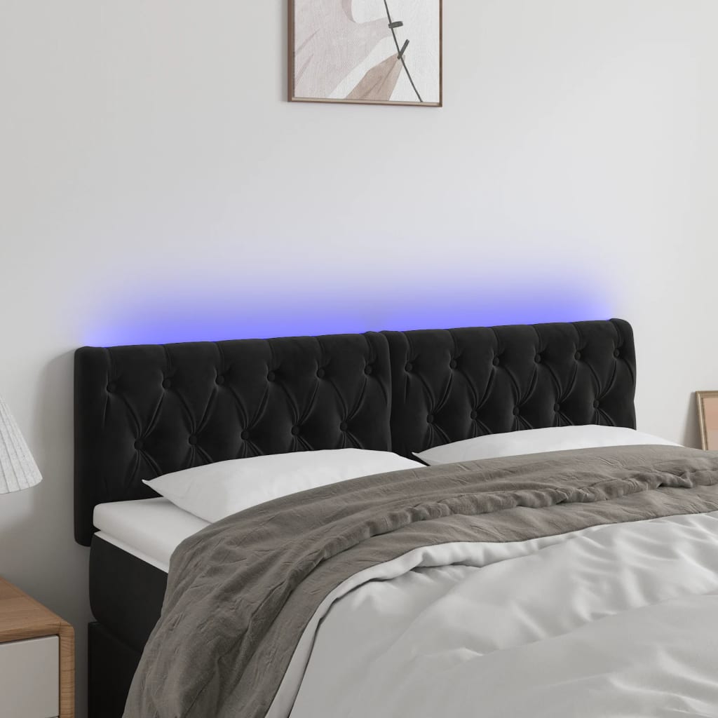 vidaXL Zagłówek do łóżka z LED, czarny, 160x7x78/88 cm, aksamit