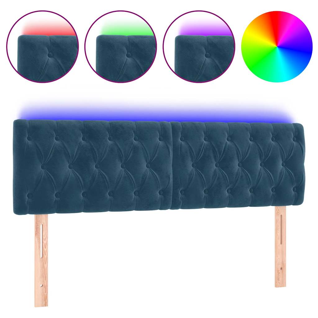 vidaXL Zagłówek do łóżka z LED, ciemnoniebieski 160x7x78/88cm, aksamit