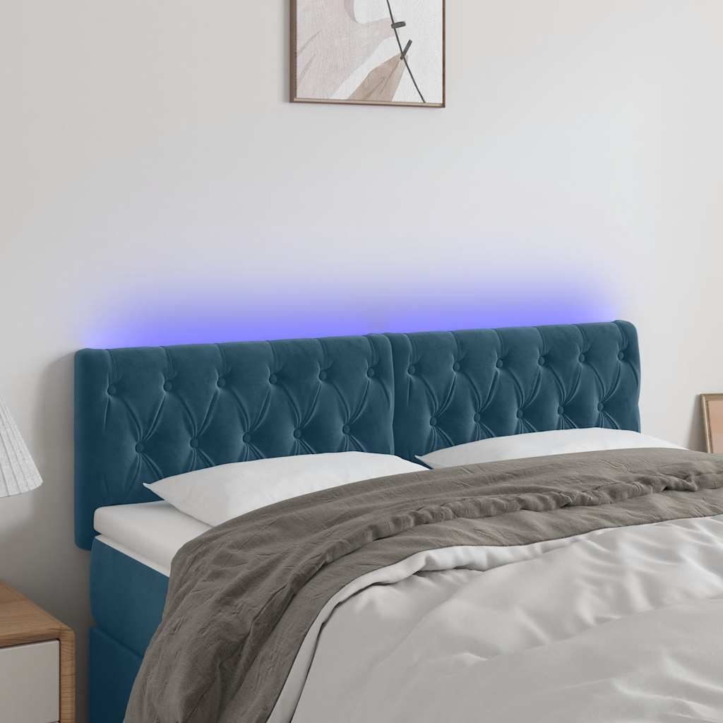 vidaXL Zagłówek do łóżka z LED, ciemnoniebieski 160x7x78/88cm, aksamit