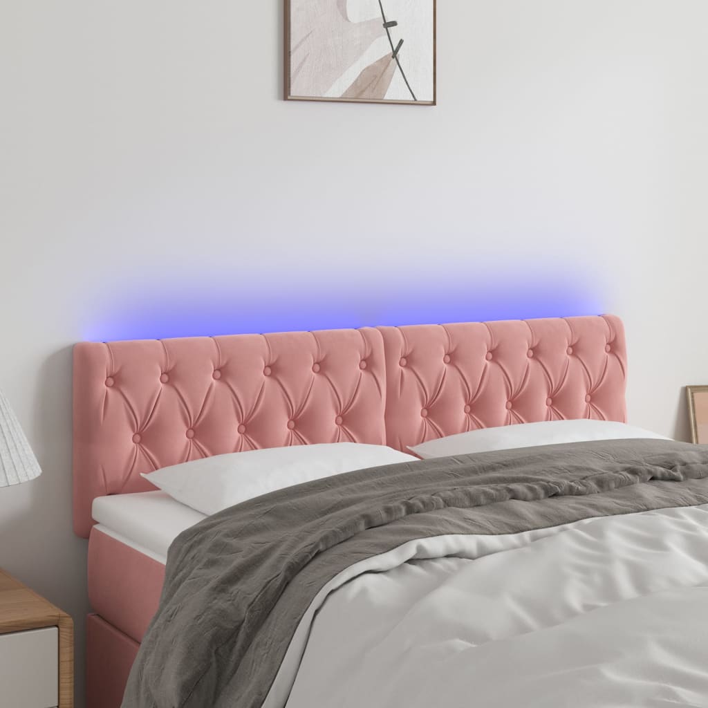 vidaXL Zagłówek do łóżka z LED, różowy, 160x7x78/88 cm, aksamit