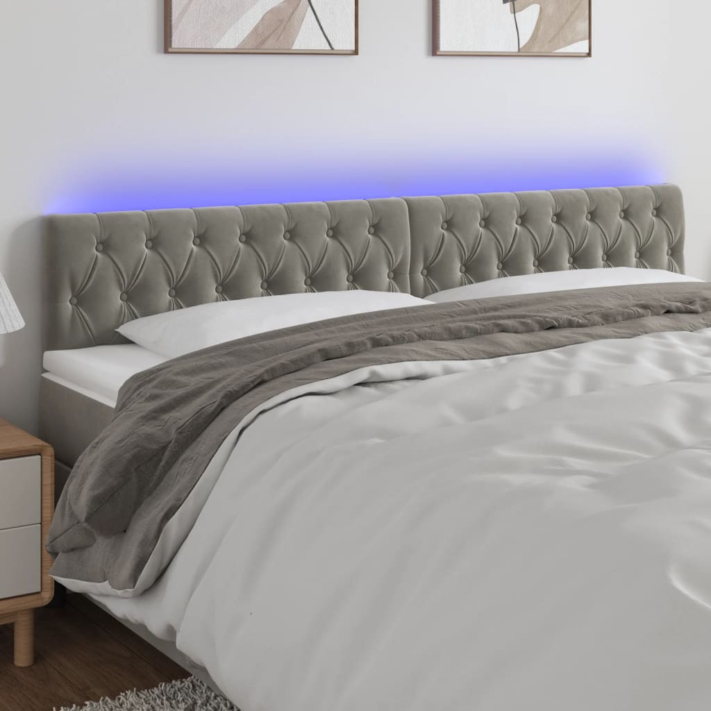 vidaXL Zagłówek do łóżka z LED, jasnoszary, 180x7x78/88 cm, aksamit