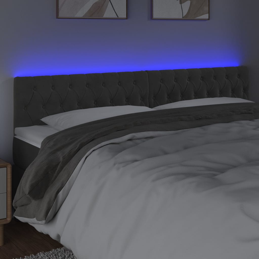 vidaXL Zagłówek do łóżka z LED, ciemnoszary, 180x7x78/88 cm, aksamit