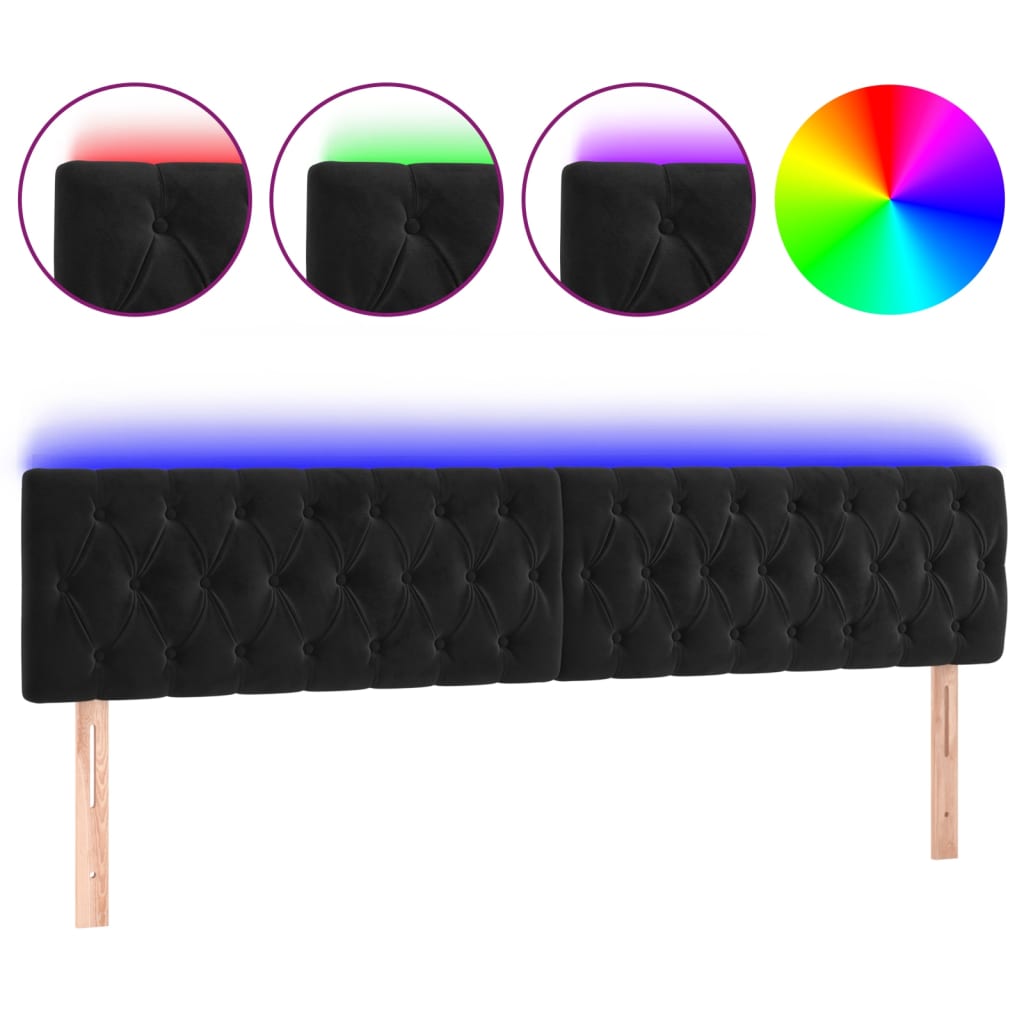 vidaXL Zagłówek do łóżka z LED, czarny, 180x7x78/88 cm, aksamit