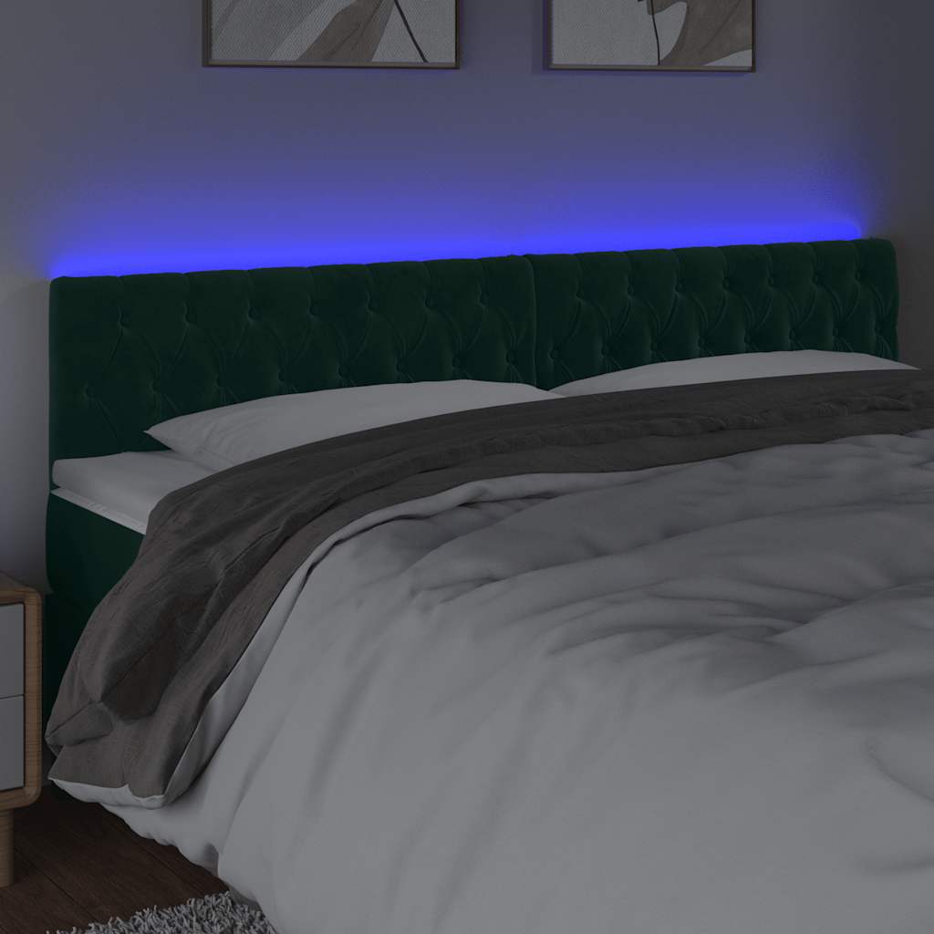 vidaXL Zagłówek do łóżka z LED, ciemnozielony, 180x7x78/88 cm, aksamit