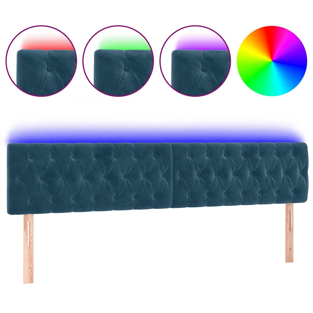 vidaXL Zagłówek do łóżka z LED, ciemnoniebieski 180x7x78/88cm, aksamit