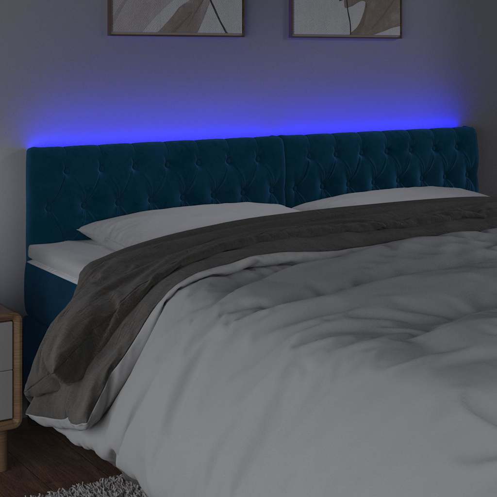 vidaXL Zagłówek do łóżka z LED, ciemnoniebieski 180x7x78/88cm, aksamit