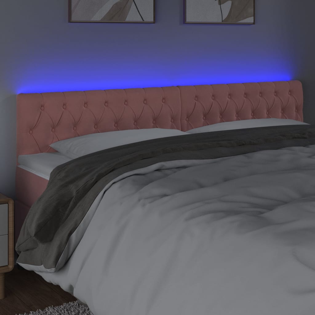 vidaXL Zagłówek do łóżka z LED, różowy, 180x7x78/88 cm, aksamit