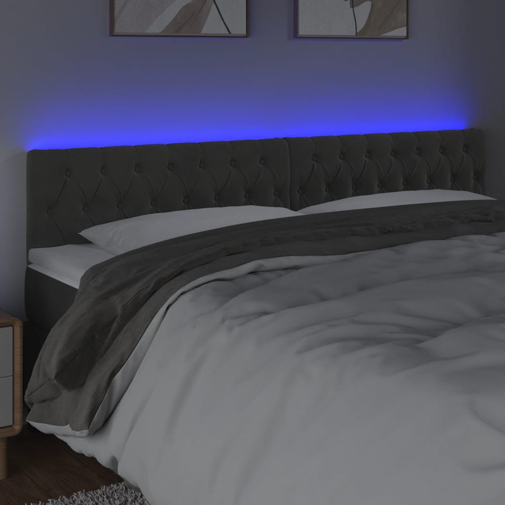 vidaXL Zagłówek do łóżka z LED, ciemnoszary, 200x7x78/88 cm, aksamit