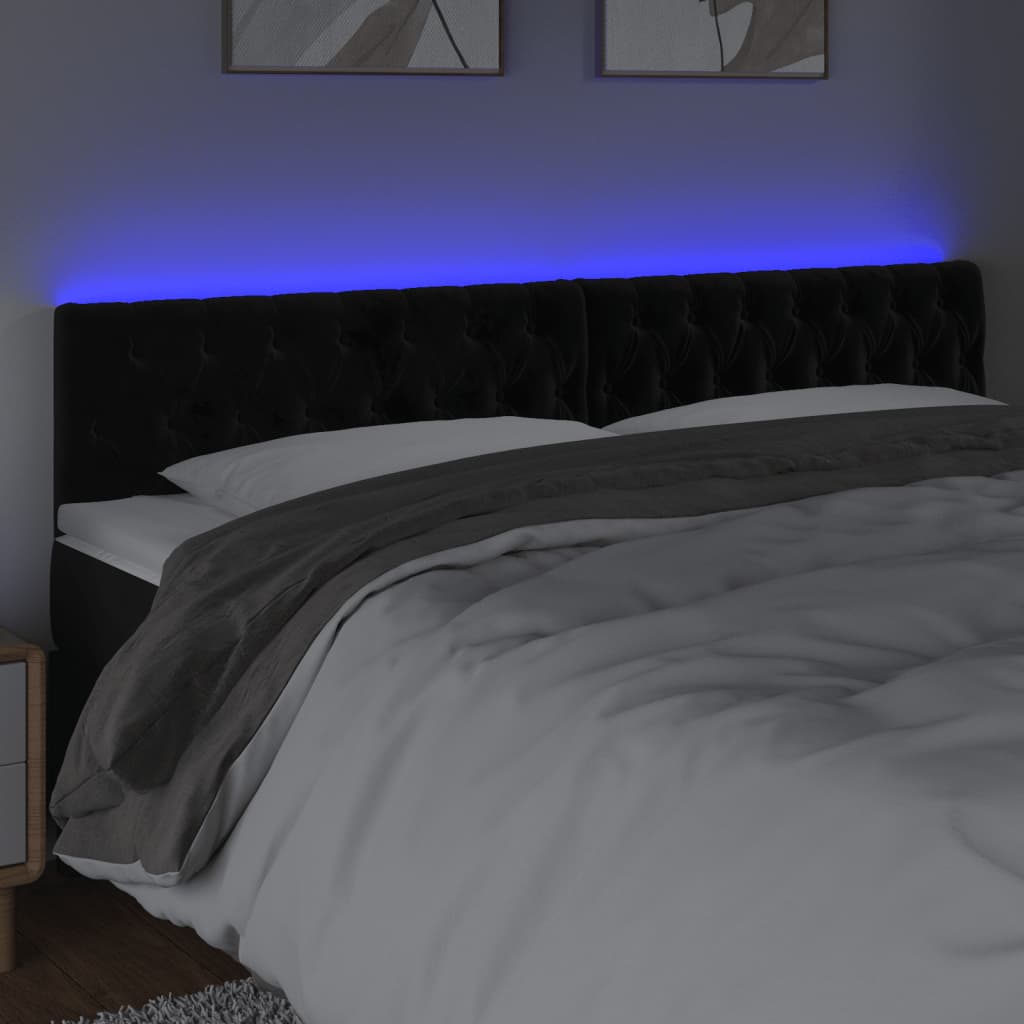 vidaXL Zagłówek do łóżka z LED, czarny, 200x7x78/88 cm, aksamit