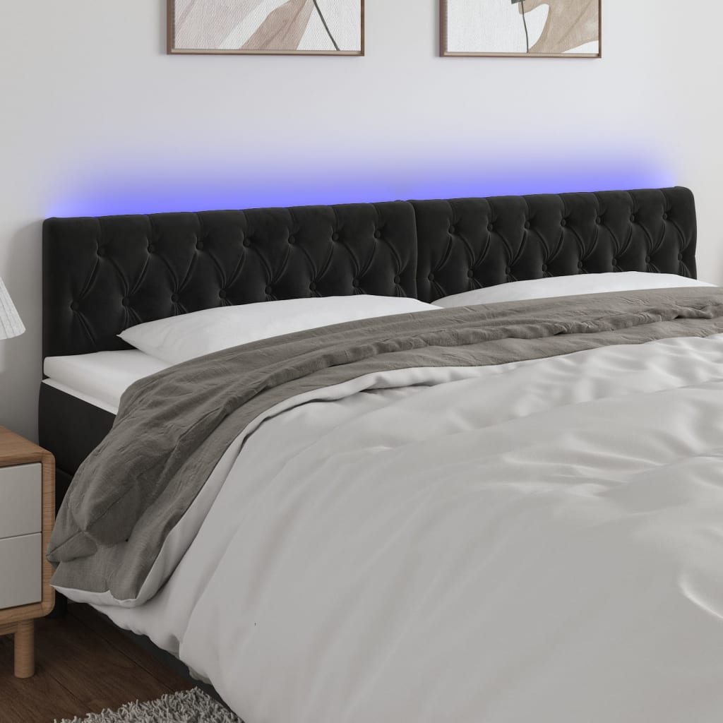 vidaXL Zagłówek do łóżka z LED, czarny, 200x7x78/88 cm, aksamit