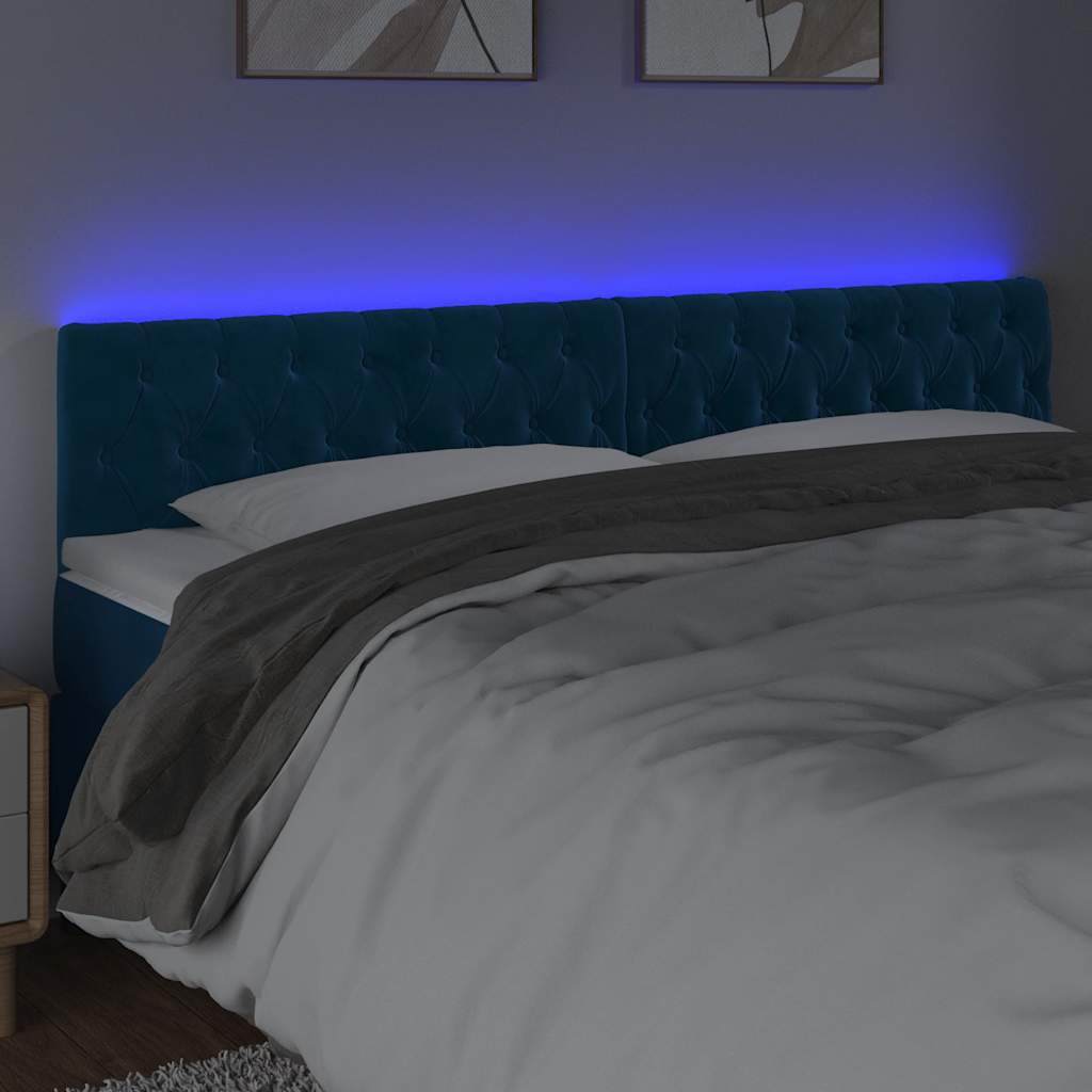 vidaXL Zagłówek do łóżka z LED, ciemnoniebieski 200x7x78/88cm, aksamit