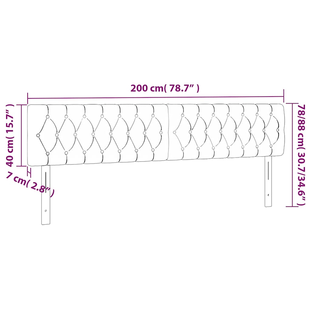 vidaXL Zagłówek do łóżka z LED, ciemnoniebieski 200x7x78/88cm, aksamit