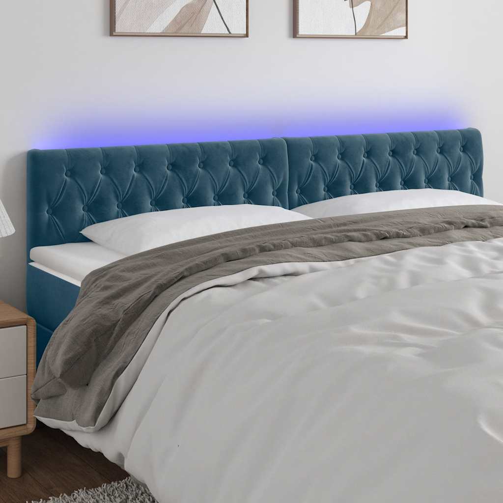 vidaXL Zagłówek do łóżka z LED, ciemnoniebieski 200x7x78/88cm, aksamit