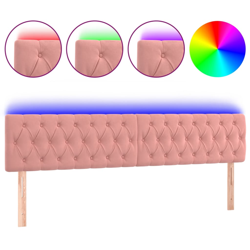 vidaXL Zagłówek do łóżka z LED, różowy, 200x7x78/88 cm, aksamit