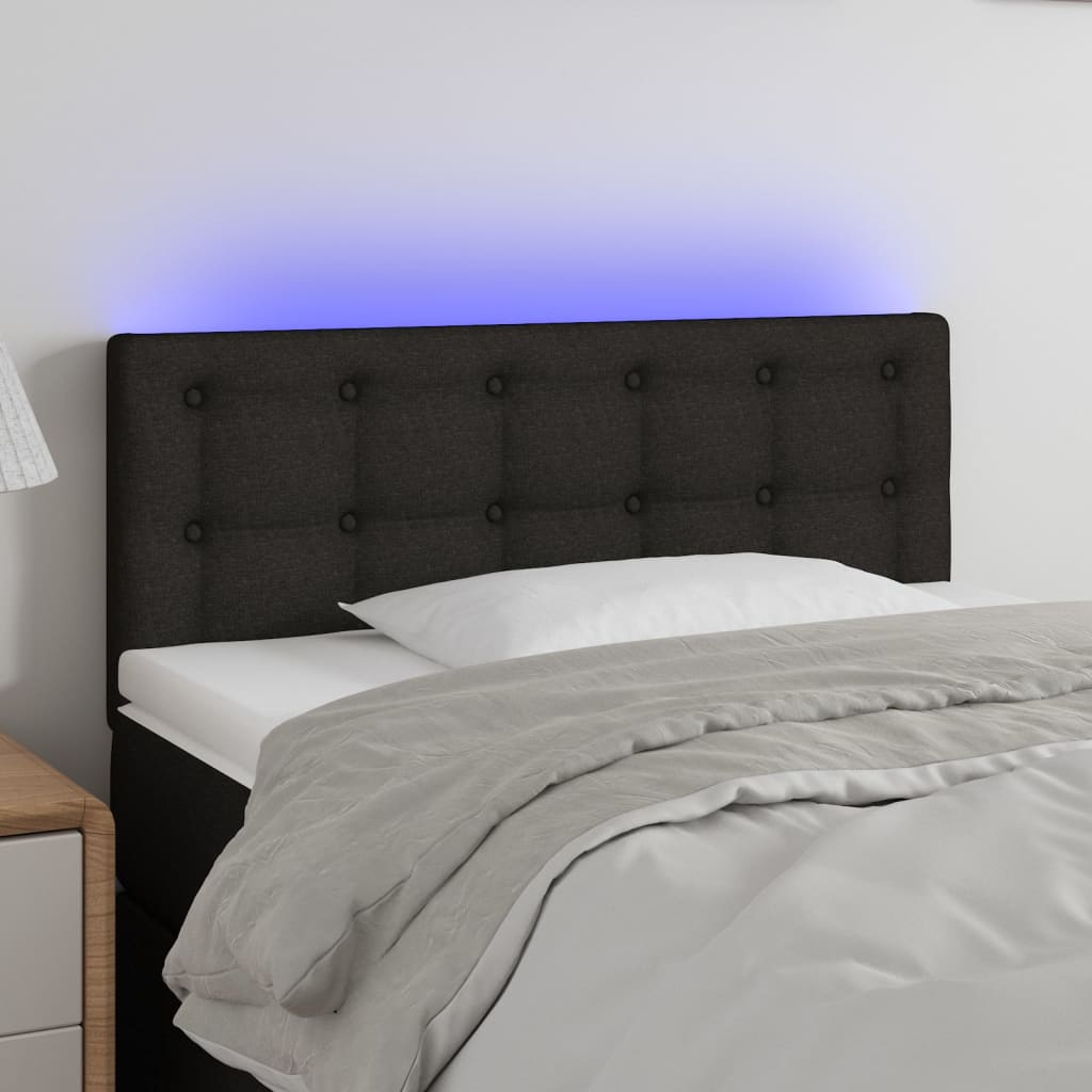 vidaXL Zagłówek do łóżka z LED, czarny, 80x5x78/88 cm, tkanina