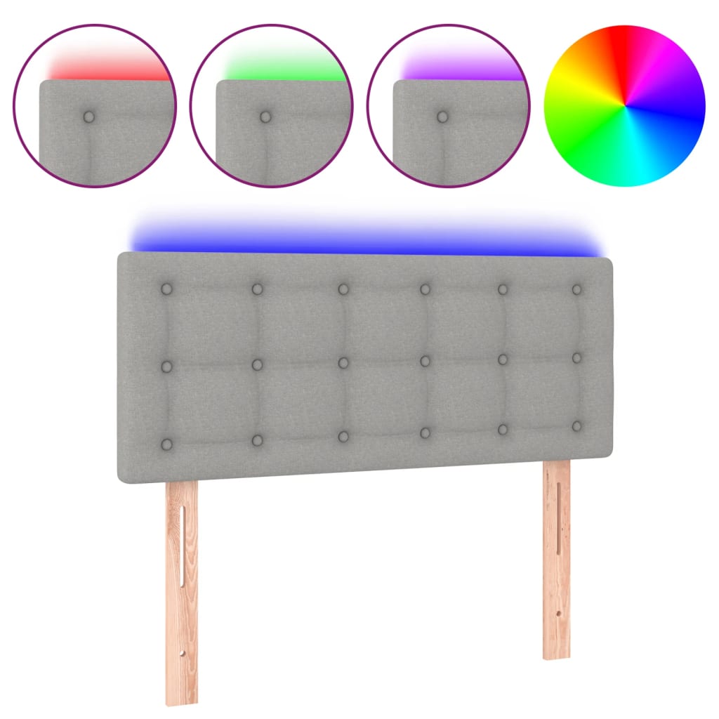 vidaXL Zagłówek do łóżka z LED, jasnoszary, 90x5x78/88 cm, tkanina
