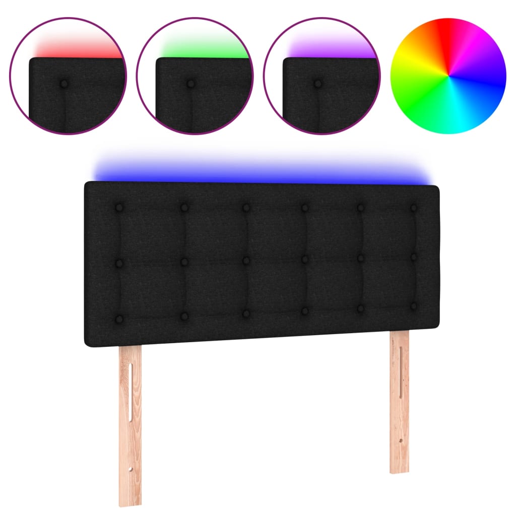 vidaXL Zagłówek do łóżka z LED, czarny, 90x5x78/88 cm, tkanina