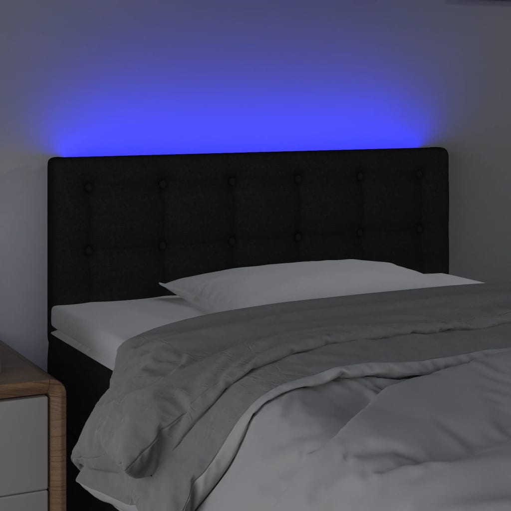 vidaXL Zagłówek do łóżka z LED, czarny, 90x5x78/88 cm, tkanina