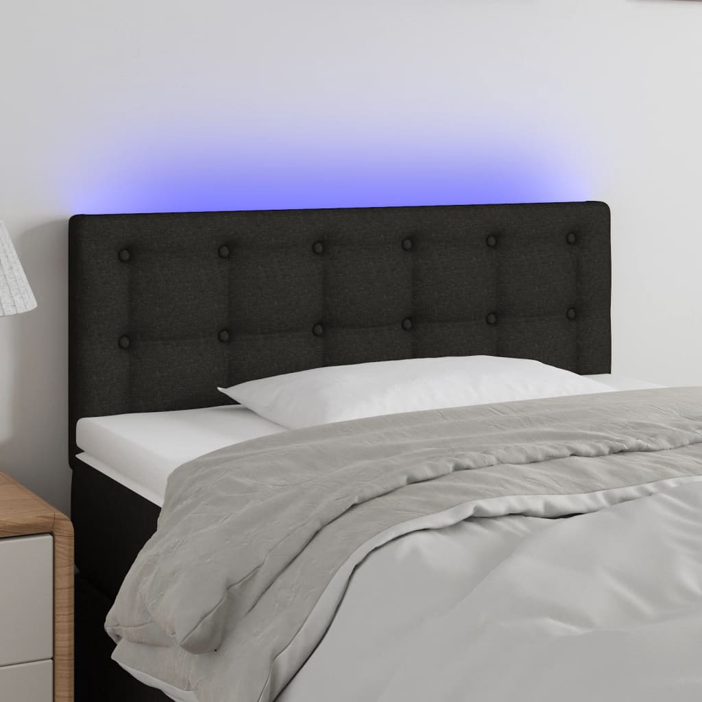 vidaXL Zagłówek do łóżka z LED, czarny, 90x5x78/88 cm, tkanina