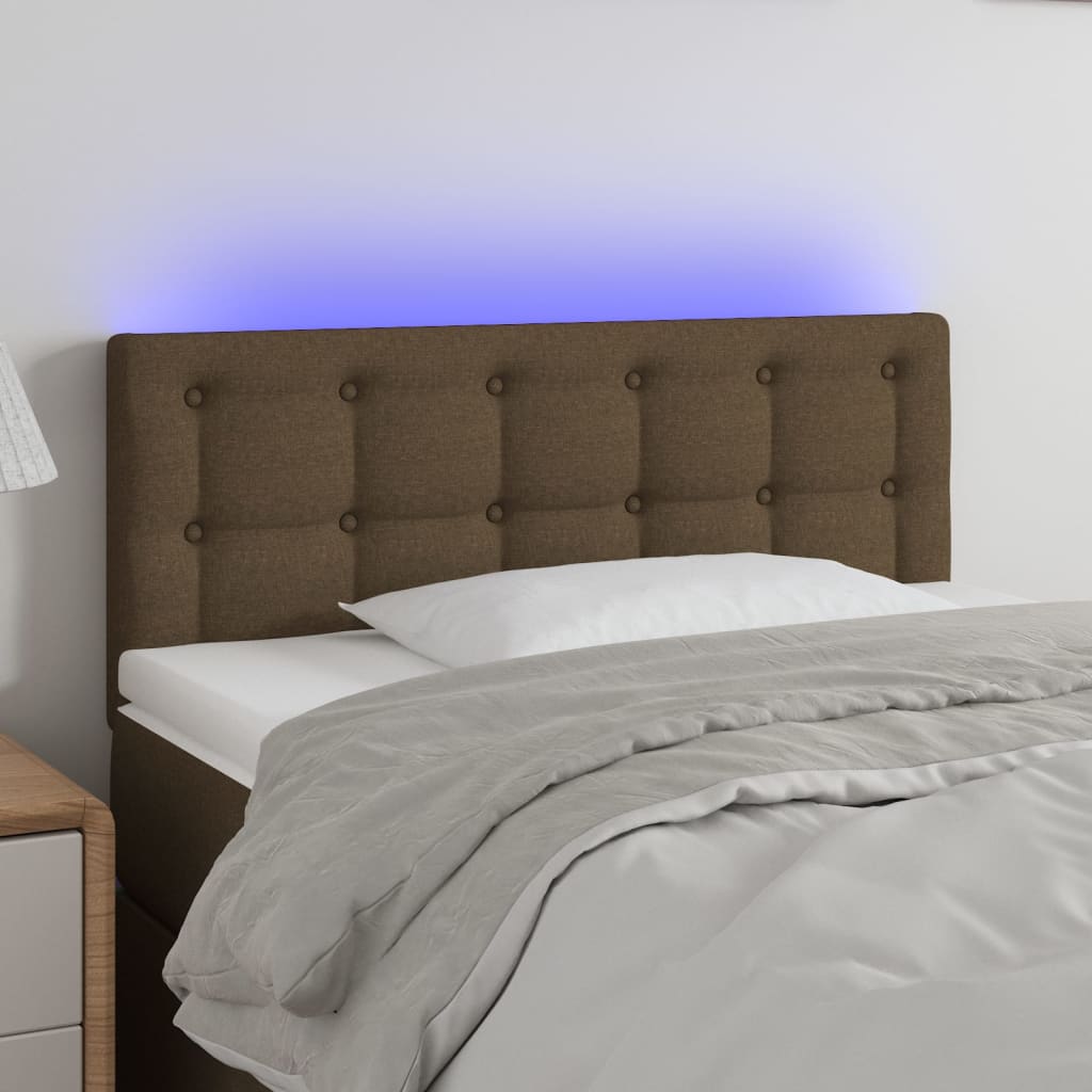 vidaXL Zagłówek do łóżka z LED, ciemnobrązowy, 90x5x78/88 cm, tkanina