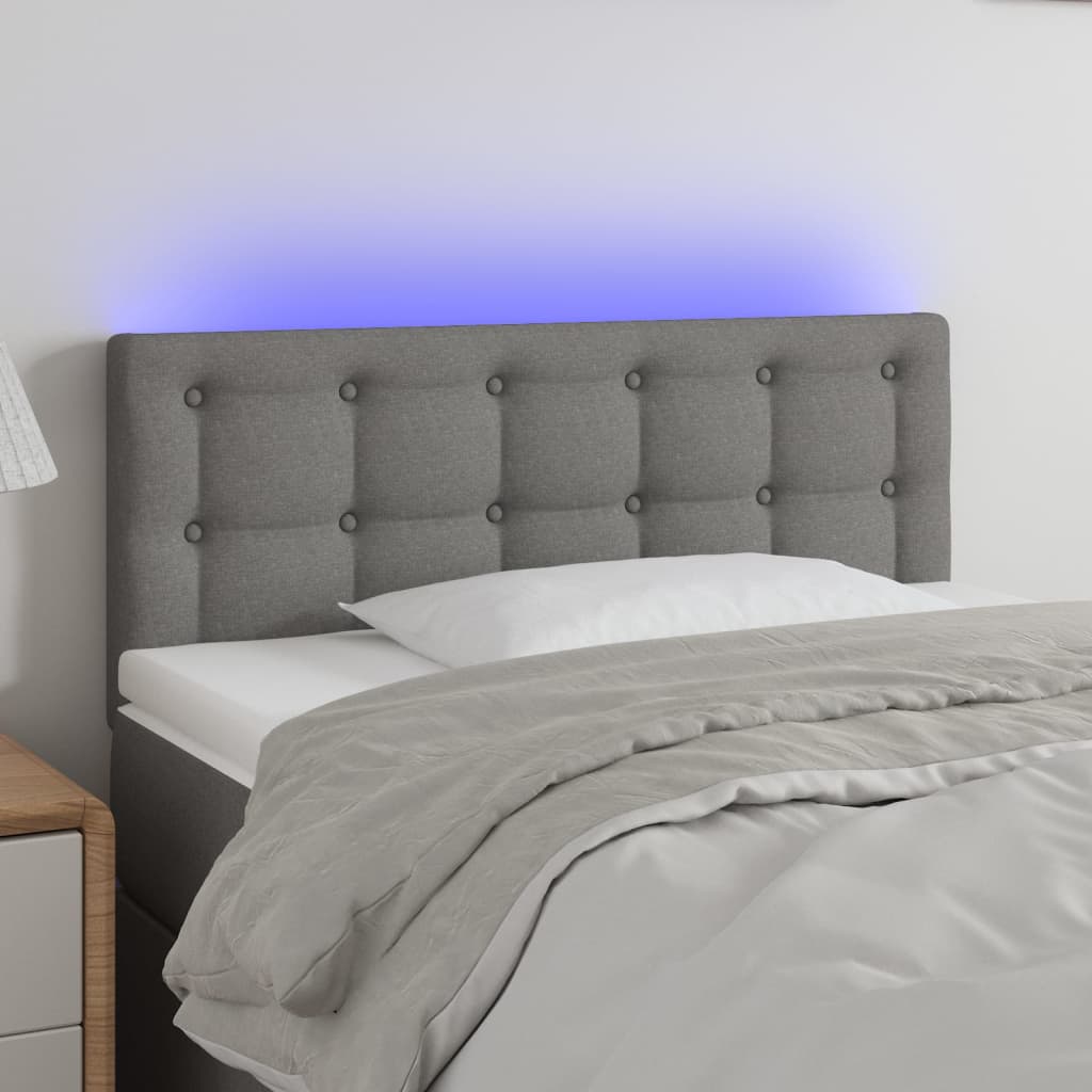 vidaXL Zagłówek do łóżka z LED, ciemnoszary, 100x5x78/88 cm, tkanina