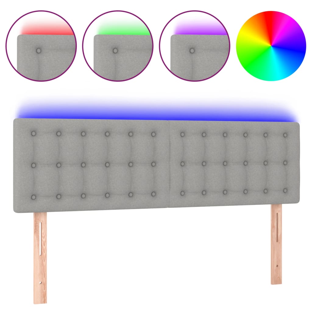 vidaXL Zagłówek do łóżka z LED, jasnoszary, 144x5x78/88 cm, tkanina