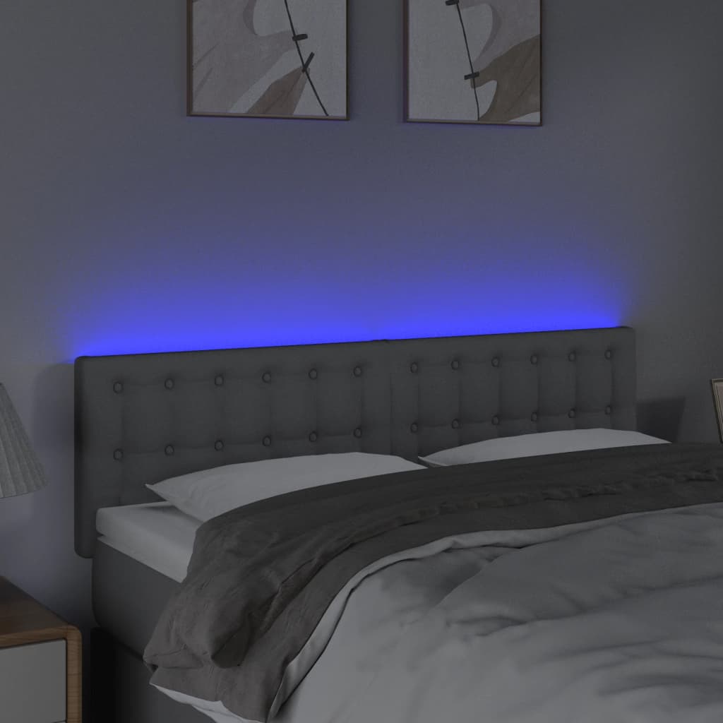 vidaXL Zagłówek do łóżka z LED, jasnoszary, 144x5x78/88 cm, tkanina