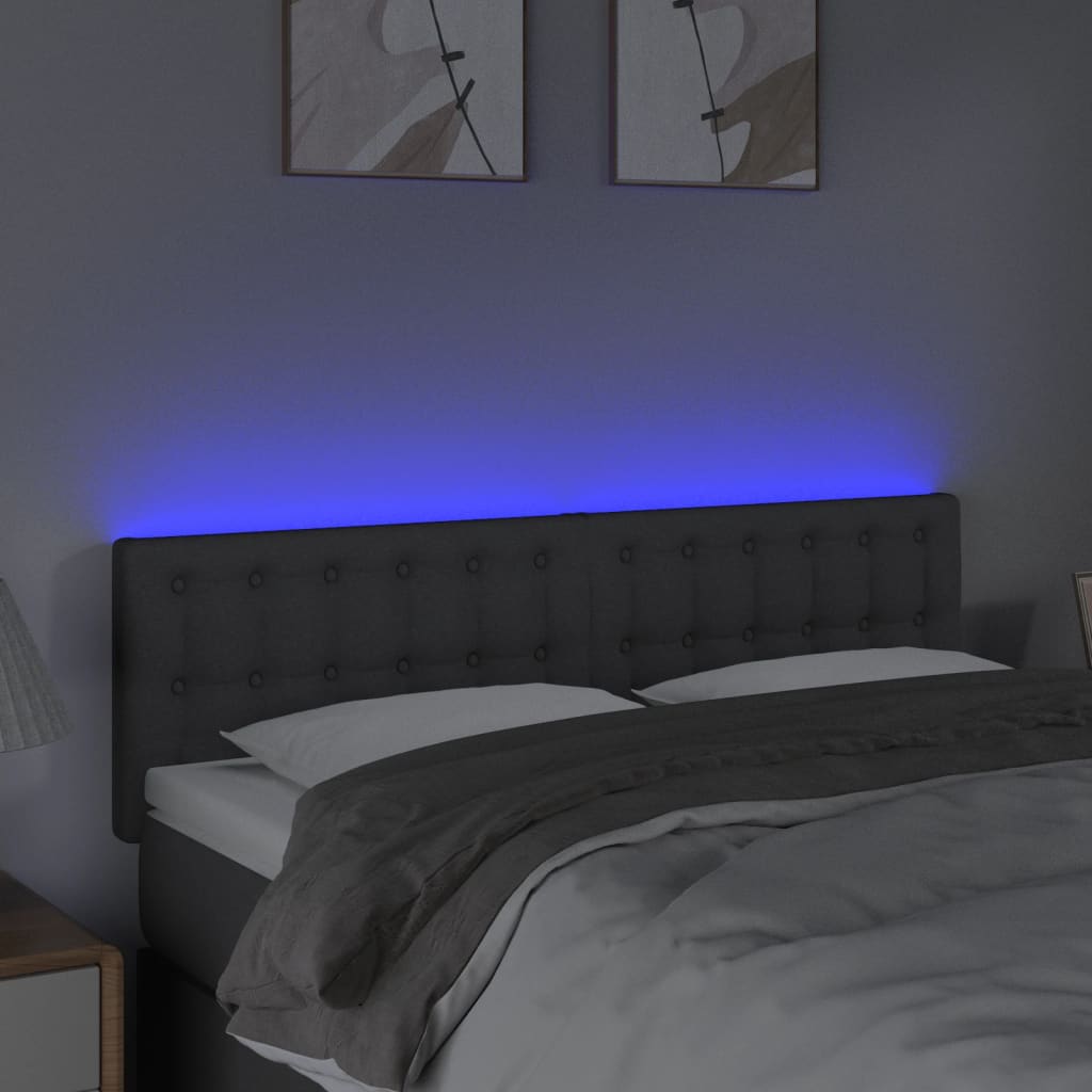 vidaXL Zagłówek do łóżka z LED, ciemnoszary, 144x5x78/88 cm, tkanina