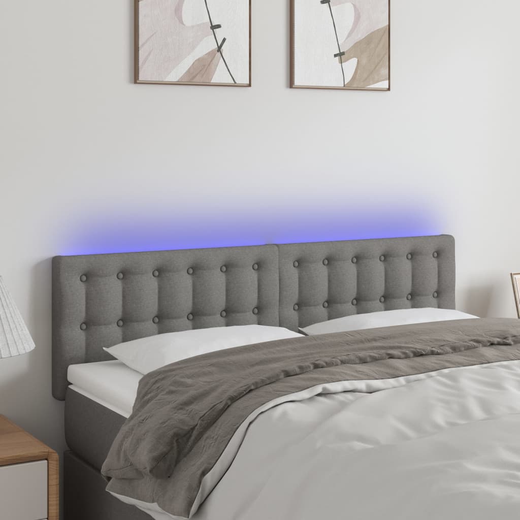 vidaXL Zagłówek do łóżka z LED, ciemnoszary, 144x5x78/88 cm, tkanina