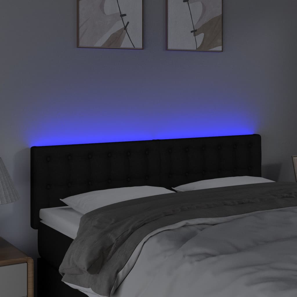 vidaXL Zagłówek do łóżka z LED, czarny, 144x5x78/88 cm, tkanina