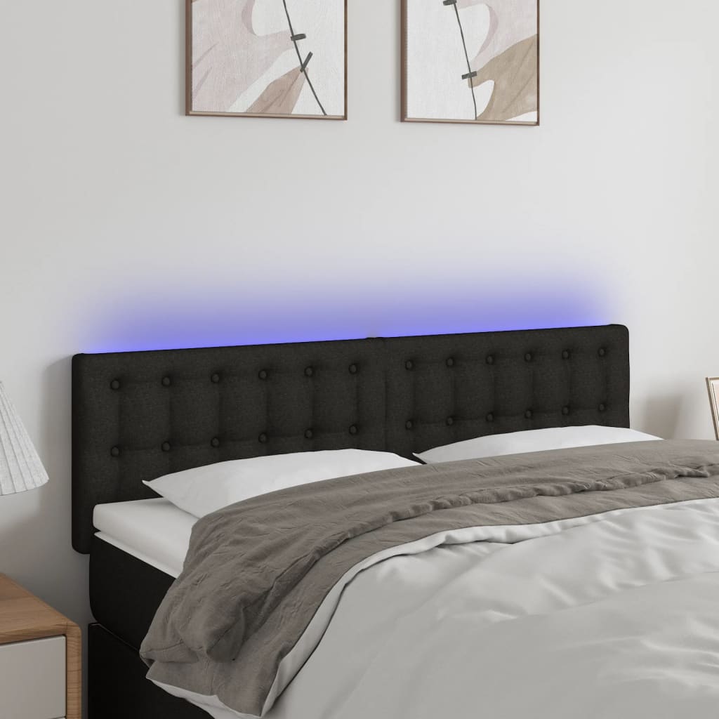 vidaXL Zagłówek do łóżka z LED, czarny, 144x5x78/88 cm, tkanina