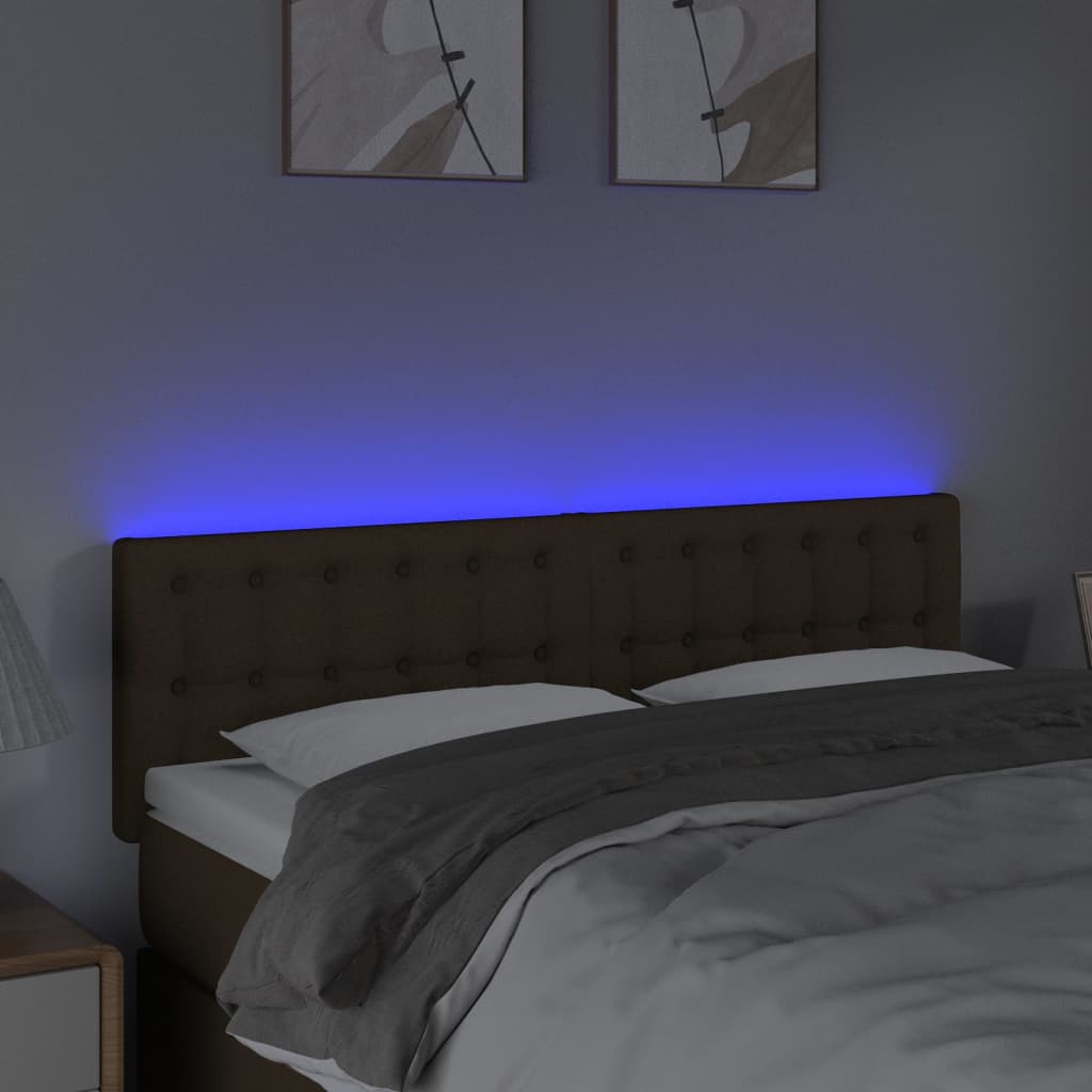 vidaXL Zagłówek do łóżka z LED, ciemnobrązowy, 144x5x78/88 cm, tkanina