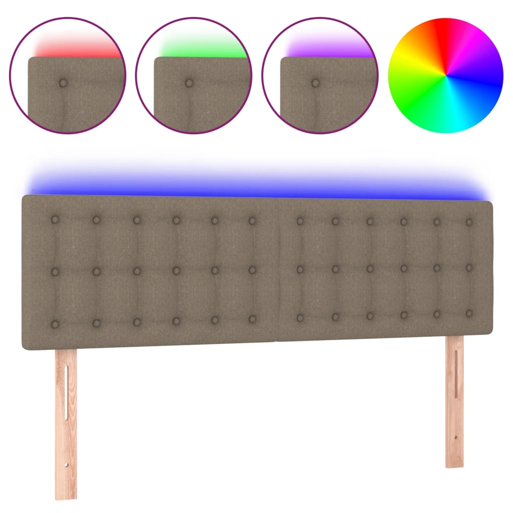 vidaXL Zagłówek do łóżka z LED, taupe, 144x5x78/88 cm, tkanina