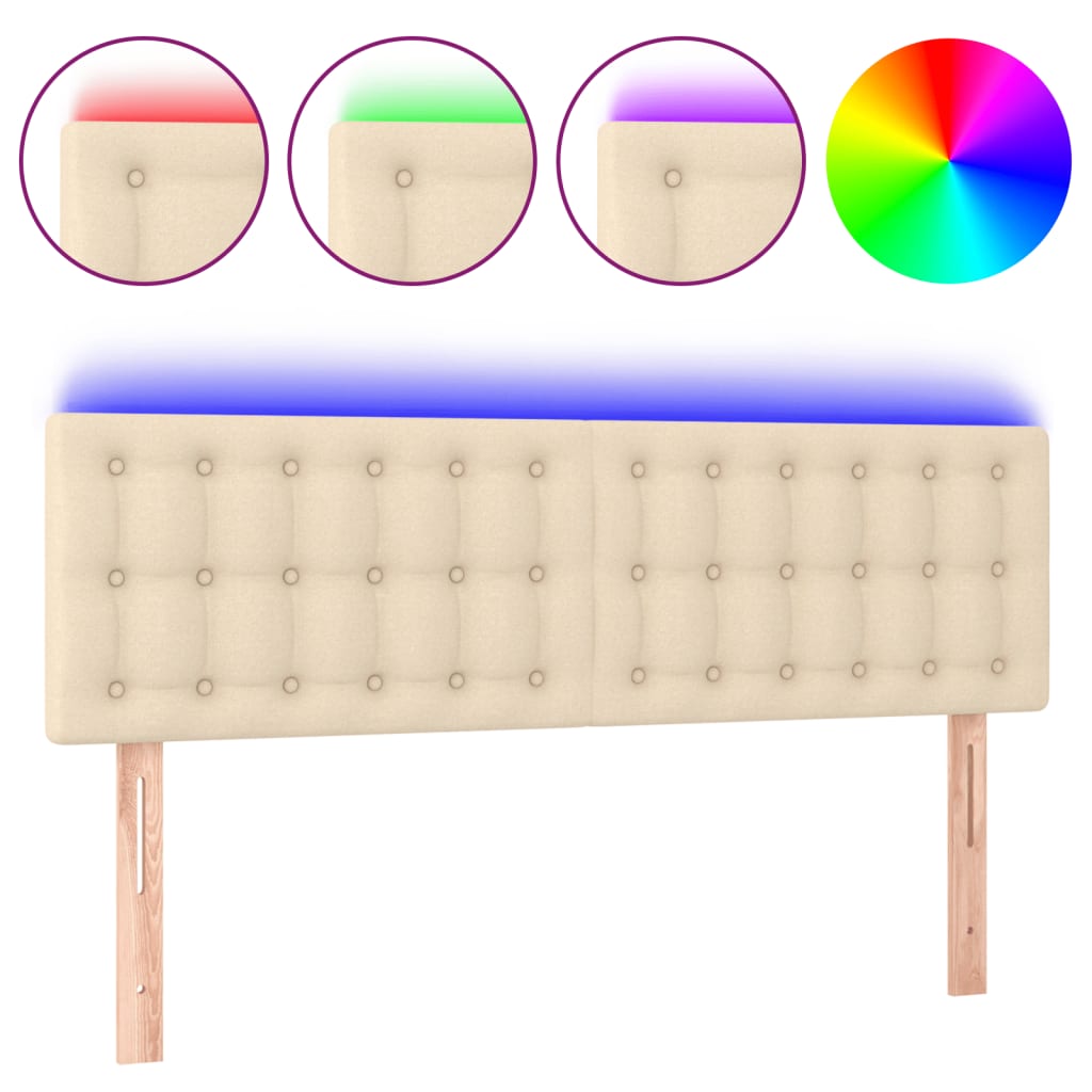 vidaXL Zagłówek do łóżka z LED, kremowy, 144x5x78/88 cm, tkanina