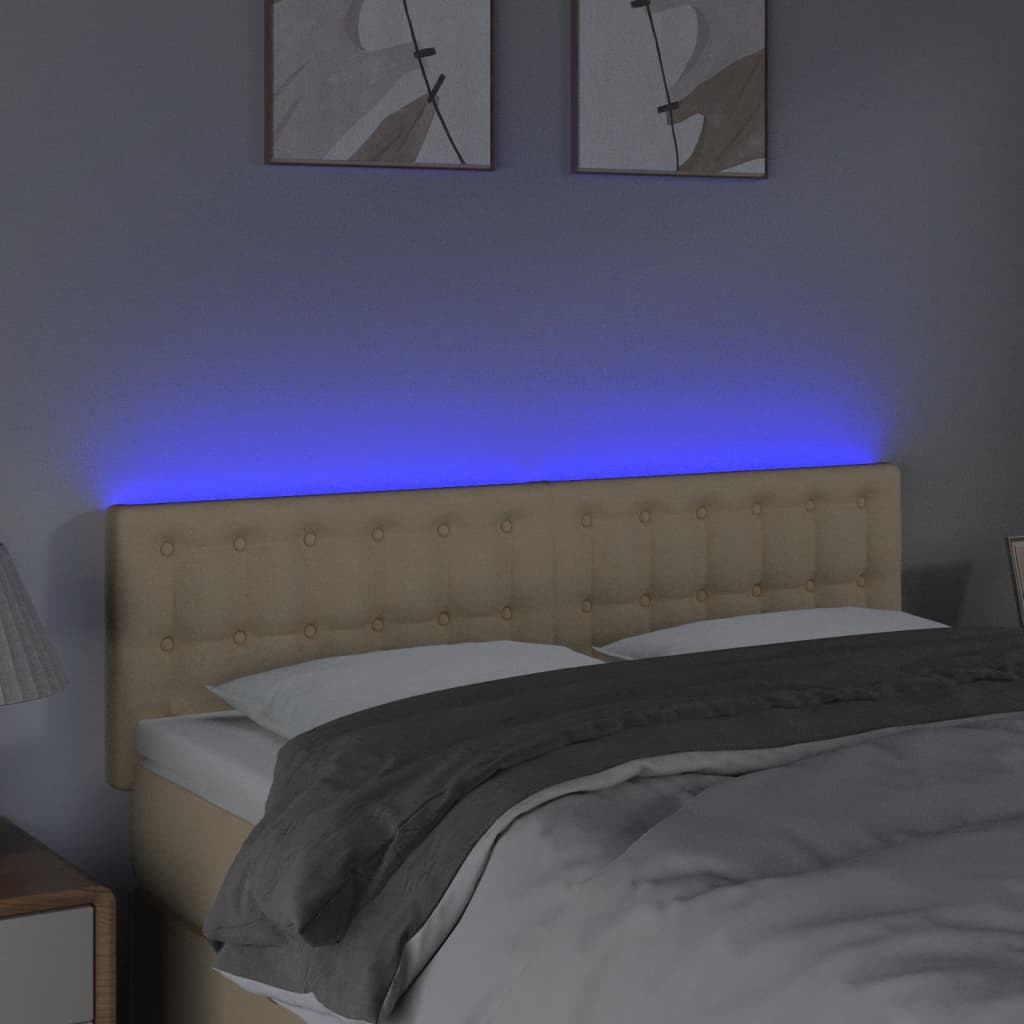 vidaXL Zagłówek do łóżka z LED, kremowy, 144x5x78/88 cm, tkanina