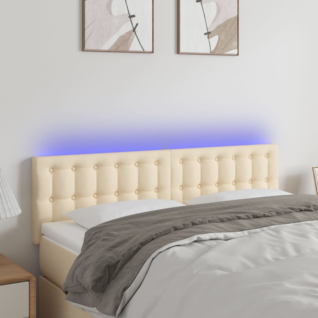 vidaXL Zagłówek do łóżka z LED, kremowy, 144x5x78/88 cm, tkanina