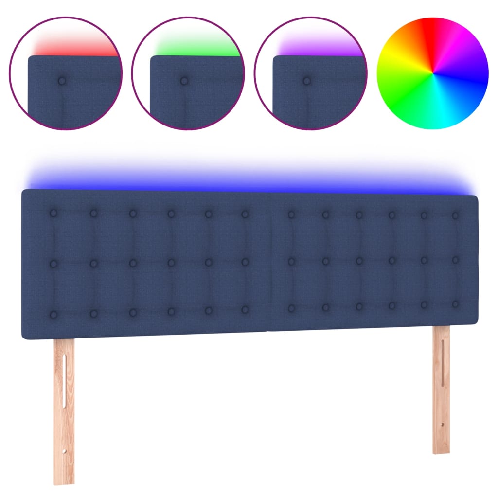 vidaXL Zagłówek do łóżka z LED, niebieski, 144x5x78/88 cm, tkanina
