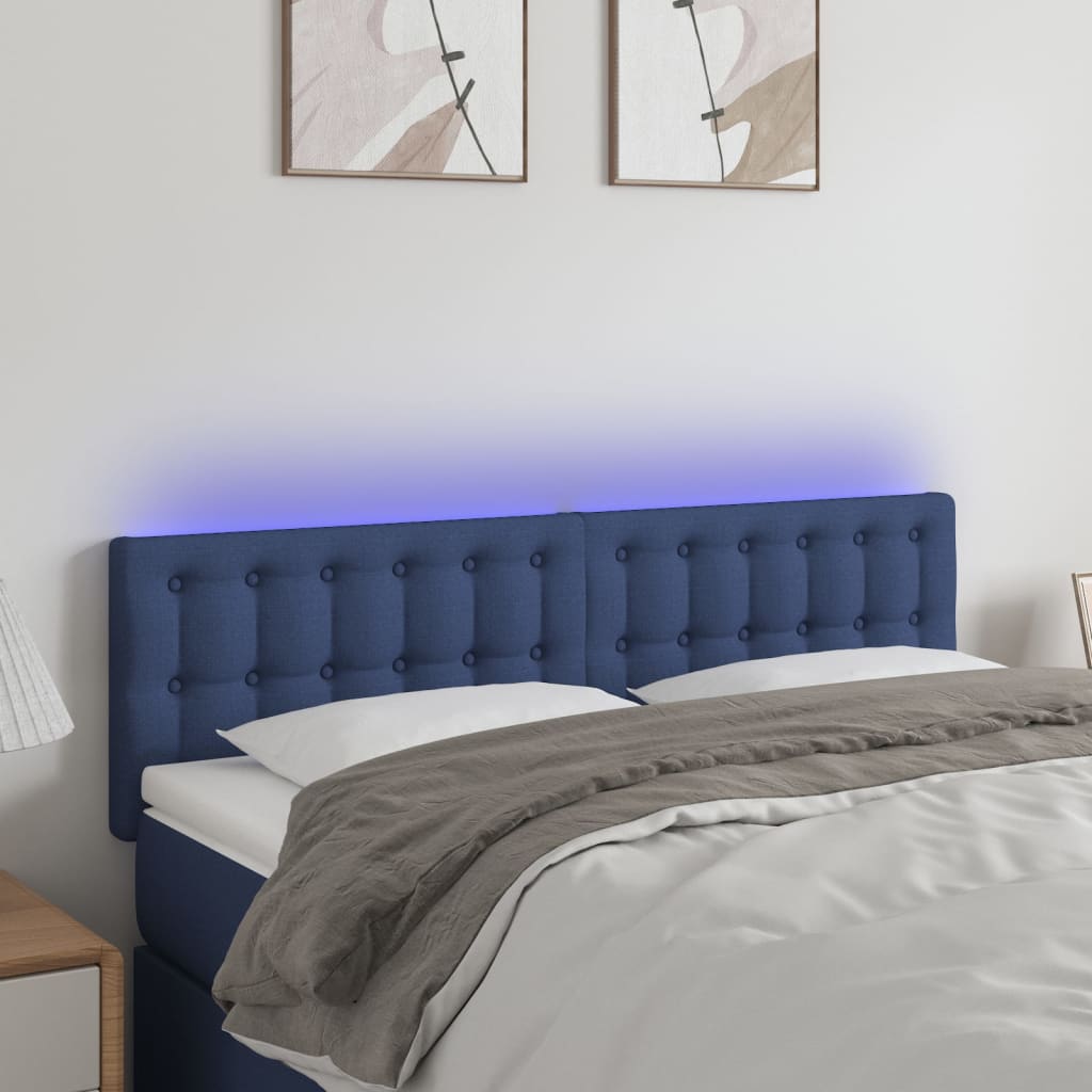 vidaXL Zagłówek do łóżka z LED, niebieski, 144x5x78/88 cm, tkanina