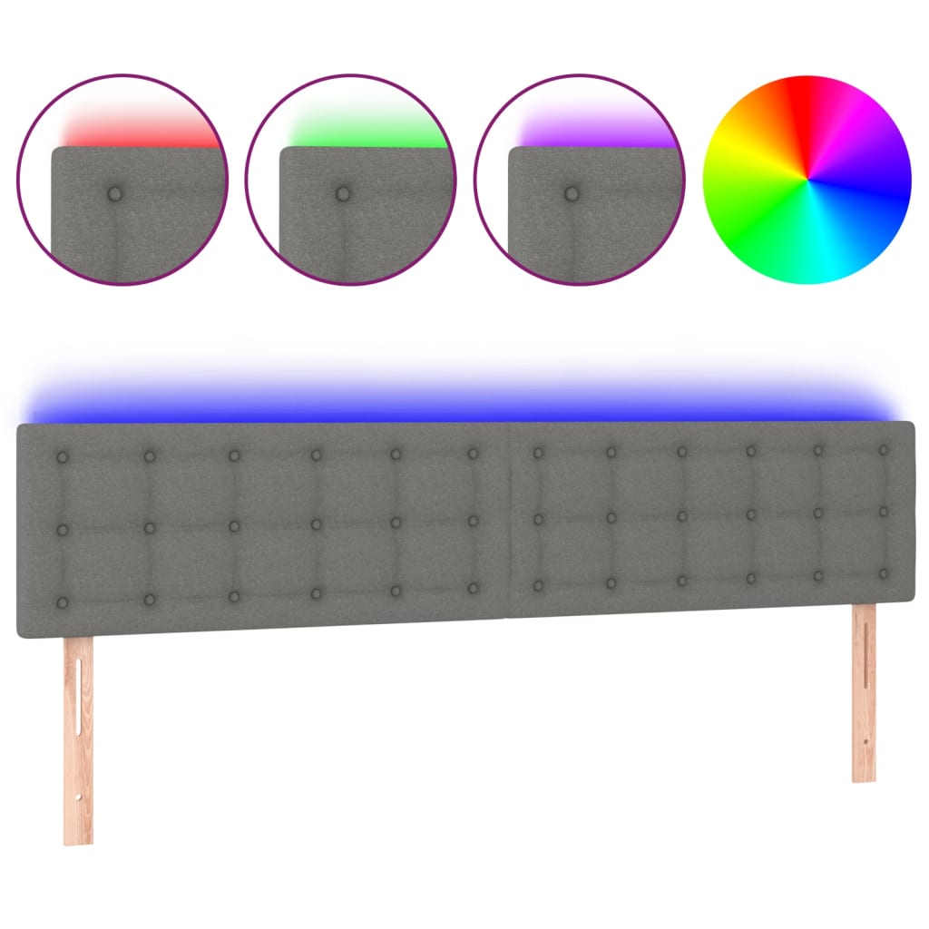 vidaXL Zagłówek do łóżka z LED, ciemnoszary, 160x5x78/88 cm, tkanina
