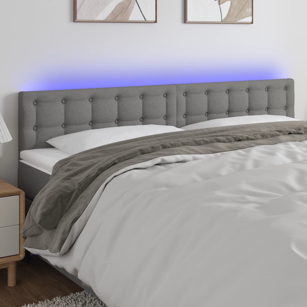vidaXL Zagłówek do łóżka z LED, ciemnoszary, 160x5x78/88 cm, tkanina