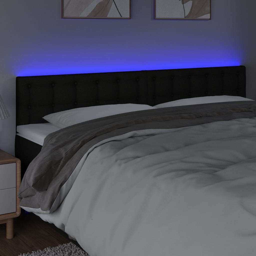 vidaXL Zagłówek do łóżka z LED, czarny, 160x5x78/88 cm, tkanina