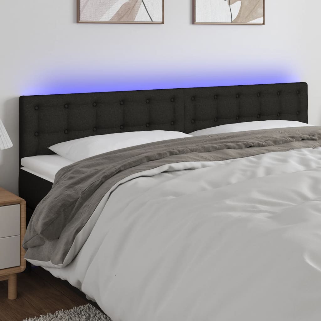 vidaXL Zagłówek do łóżka z LED, czarny, 160x5x78/88 cm, tkanina