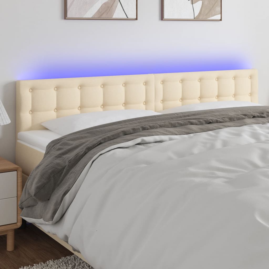 vidaXL Zagłówek do łóżka z LED, kremowy, 160x5x78/88 cm, tkanina