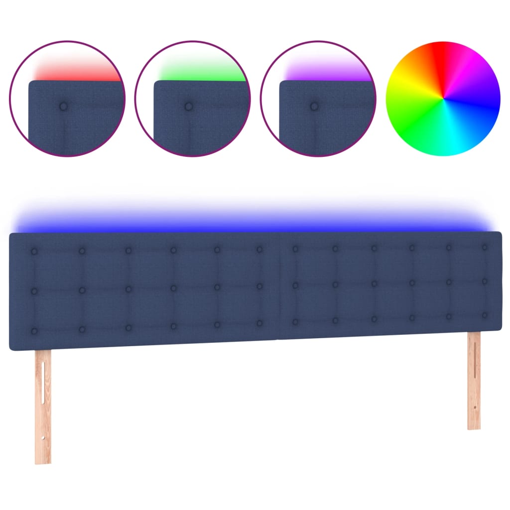 vidaXL Zagłówek do łóżka z LED, niebieski, 160x5x78/88 cm, tkanina