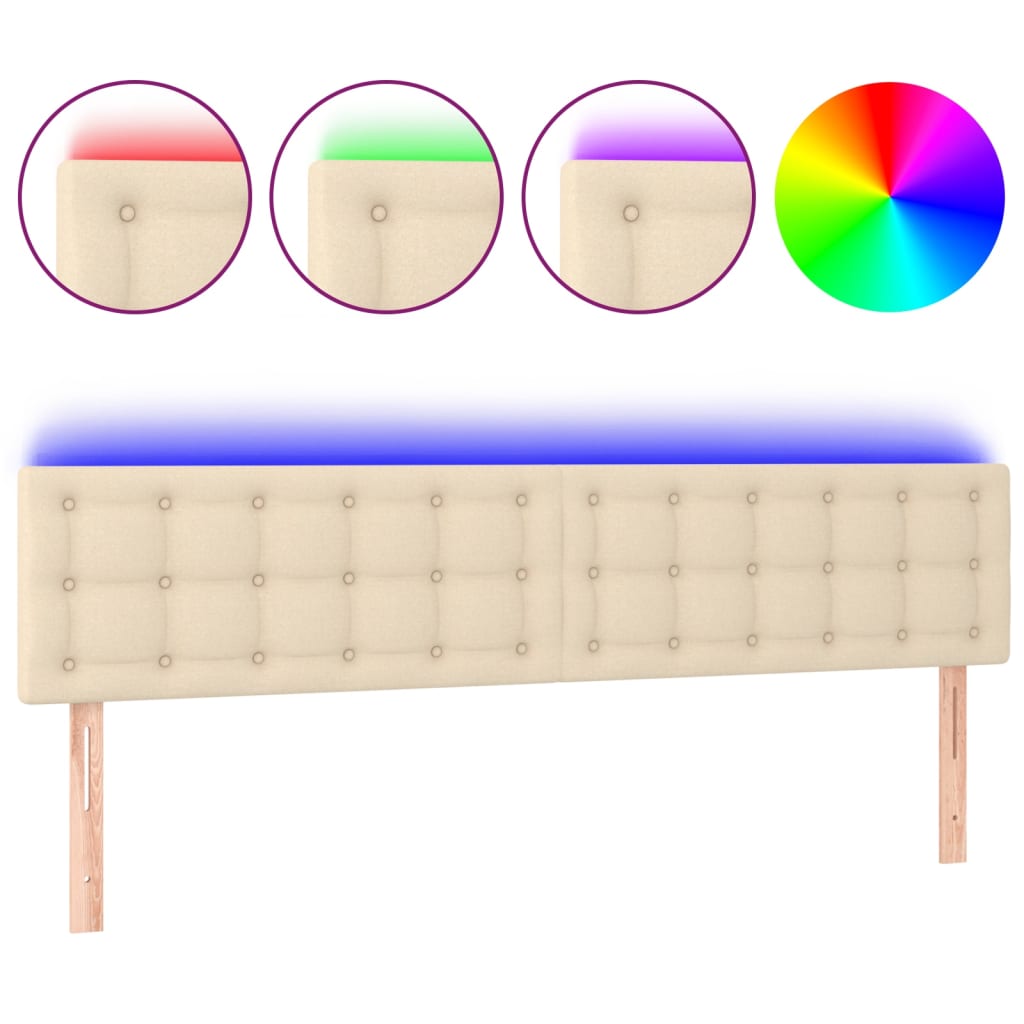 vidaXL Zagłówek do łóżka z LED, kremowy, 180x5x78/88 cm, tkanina