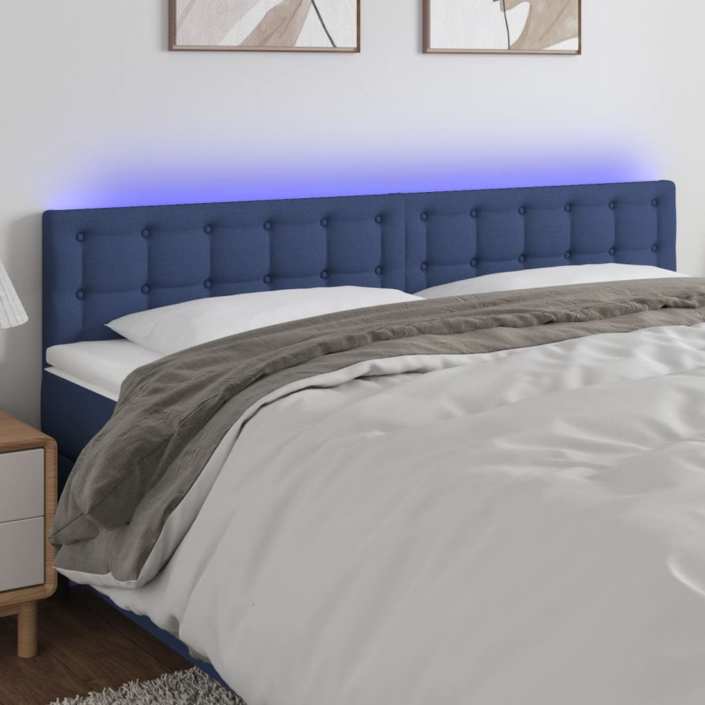 vidaXL Zagłówek do łóżka z LED, niebieski, 180x5x78/88 cm, tkanina