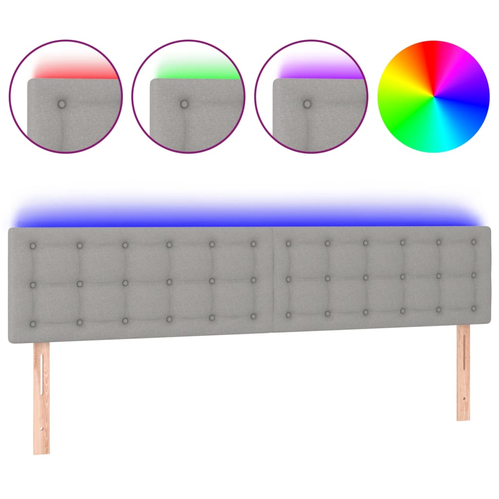 vidaXL Zagłówek do łóżka z LED, jasnoszary, 200x5x78/88 cm, tkanina